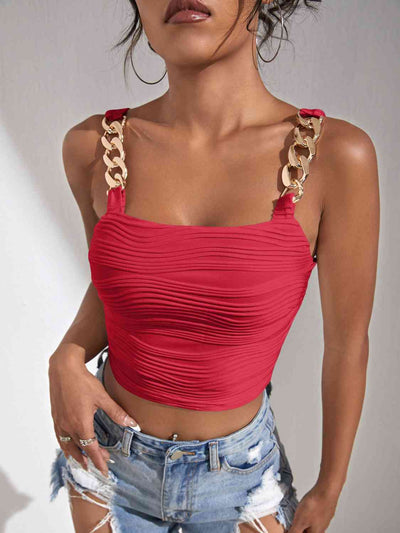 BEAUTIFUL I AM Chain Detail Square Neck Tank Shirt