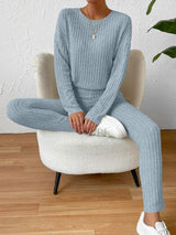 BEAUTIFUL I AM Ribbed Round Neck Top and Pants Set