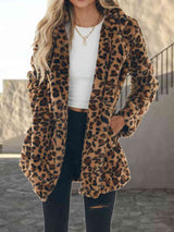 BEAUTIFUL I AM Leopard Collared Neck Jacket Coat with Pockets