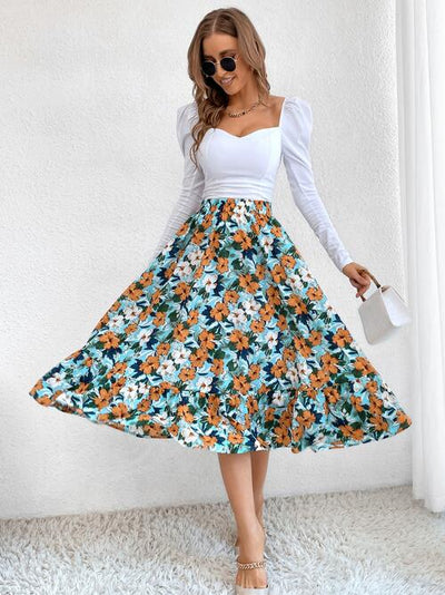 BEAUTIFUL I AM Printed Ruffle Hem Midi Skirt Dress