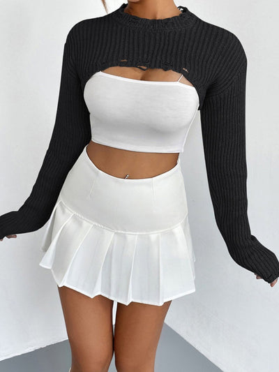 BEAUTIFUL I AM Distressed Long Sleeve Cropped Sweater