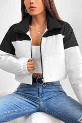 BEAUTIFUL I AM Collared Neck Color Block Puffer Jacket