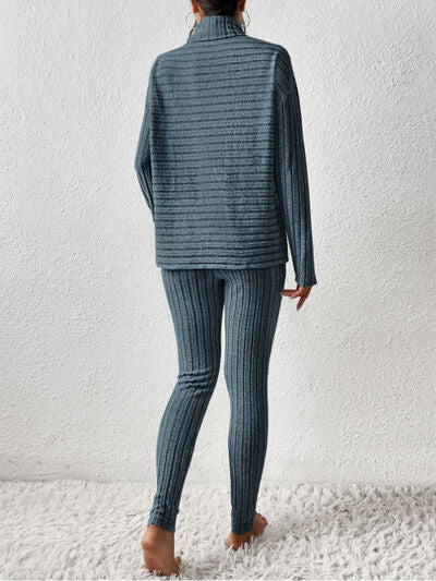 BEAUTIFUL I AM Ribbed Turtleneck Top and Pants Set