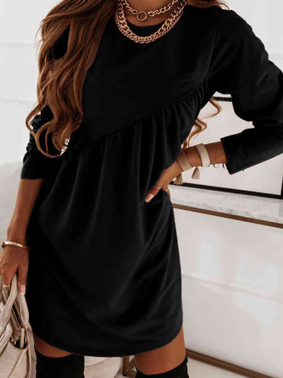 BEAUTIFUL I AM Ruched Round Neck Long Sleeve Dress