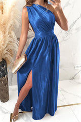 BEAUTIFUL I AM One Shoulder Slit Ruched Maxi Dress