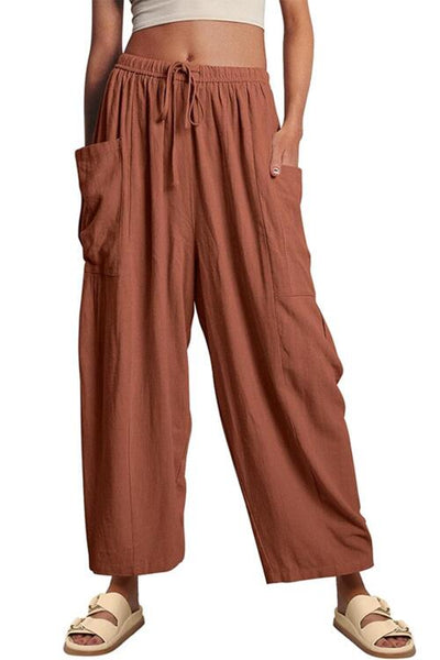 BEAUTIFUL I AM Drawstring Pocketed Wide Leg Pants