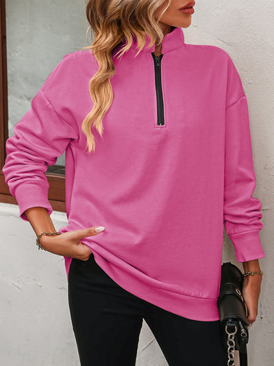 BEAUTIFUL I AM Zip-Up Dropped Shoulder Sweatshirt