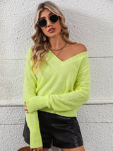 BEAUTIFUL I AM V-Neck Dropped Shoulder Long Sleeve Knit Top Sweater