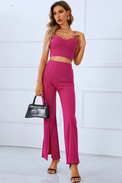 BEAUTIFUL I AM Sweetheart Neck Sports Cami and Slit Ankle Flare Pants Set