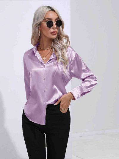 BEAUTIFUL I AM Collared Neck Buttoned Long Sleeve Shirt