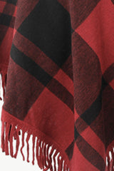 BEAUTIFUL I AM Plaid Turtleneck Fringe Hem Poncho