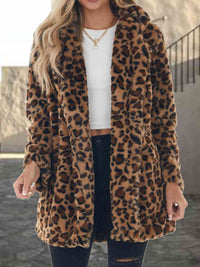 BEAUTIFUL I AM Leopard Collared Neck Jacket Coat with Pockets