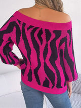 BEAUTIFUL I AM Off-Shoulder Animal Print Long Sleeve Sweater