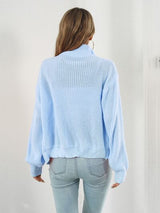 BEAUTIFUL I AM Turtleneck Zip Up Long Sleeve Knit Top Shirt