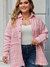 BEAUTIFUL I AM Plus Size Plaid Pocketed Snap Down Shirt