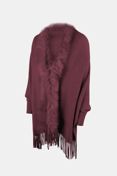 BEAUTIFUL I AM Fringe Open Front Long Sleeve Poncho