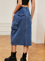 BEAUTIFUL I AM Drawstring Denim Skirt Dress with Pockets