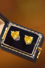 BEAUTIFUL I AM 2 Carat Yellow Heart Moissanite Jewelry Platinum-Plated Earrings