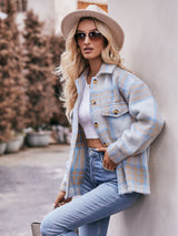 BEAUTIFUL I AM Plaid Dropped Shoulder Collared Jacket