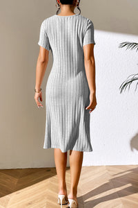 BEAUTIFUL I AM Ribbed Asymmetrical Neck Short Sleeve Dress