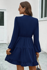 BEAUTIFUL I AM V-Neck Tie Neck Long Sleeve Dress