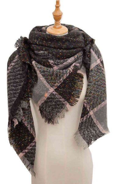 BEAUTIFUL I AM Plaid Raw Hem Polyester Scarf