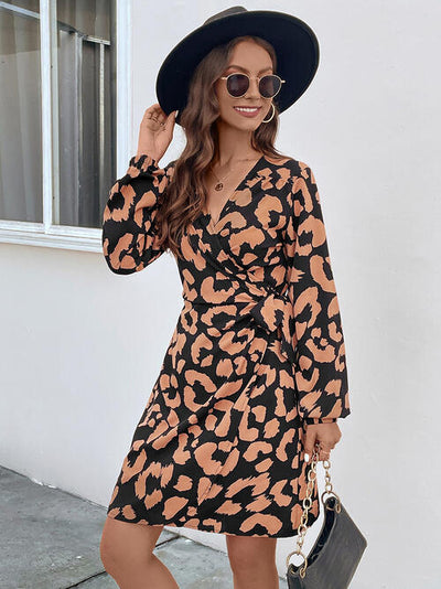 BEAUTIFUL I AM Printed Surplice Long Sleeve Dress