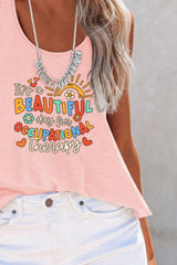 BEAUTIFUL I AM Full Size Letter Graphic Scoop Neck Tank Shirt