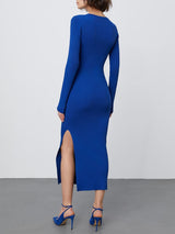 BEAUTIFUL I AM Round Neck Slit Sweater Dress