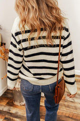 BEAUTIFUL I AM Striped Collared Neck Long Sleeve Sweater