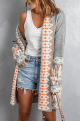 BEAUTIFUL I AM Geometric Open Front Long Sleeve Cardigan