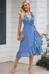 BEAUTIFUL I AM Ruffled Sleeveless Midi Dress