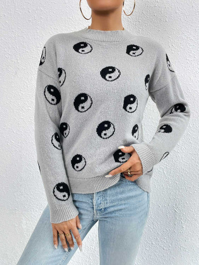 BEAUTIFUL I AM Patterned Drop Shoulder Sweater