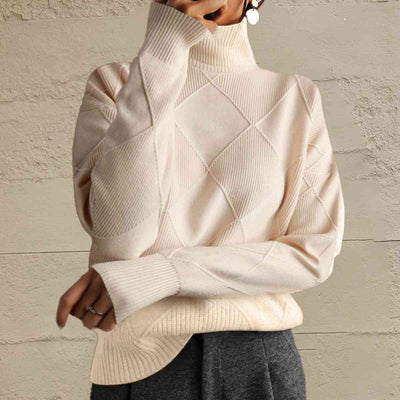 BEAUTIFUL I AM Geometric Turtleneck Long Sleeve Sweater