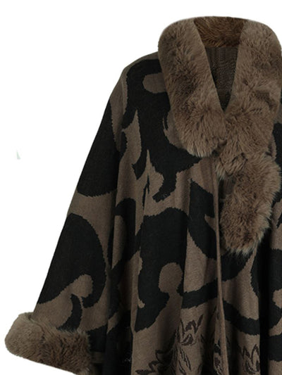 BEAUTIFUL I AM Faux Fur Trim Poncho