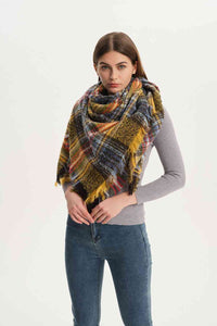 BEAUTIFUL I AM Plaid Raw Hem Polyester Scarf