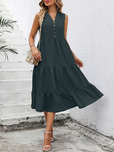 BEAUTIFUL I AM V-Neck Sleeveless Tiered Dress