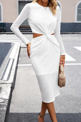 BEAUTIFUL I AM Waffle-Knit Twisted Cutout Long Sleeve Dress