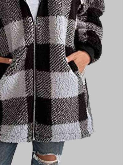 BEAUTIFUL I AM Plaid Zip-Up Hooded Jacket with Pockets