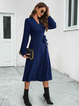 BEAUTIFUL I AM Collared Tied Long Sleeve Dress