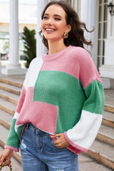 BEAUTIFUL I AM Round Neck Color Block Dropped Shoulder Sweater