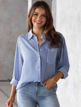 BEAUTIFUL I AM Striped Collared Neck Shirt with Pocket