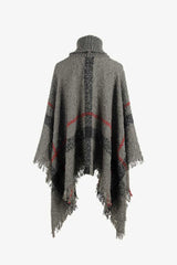 BEAUTIFUL I AM Plaid Turtleneck Raw Hem Poncho