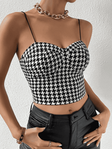 BEAUTIFUL I AM Cropped Sweetheart Neck Houndstooth Pattern Cami Shirt