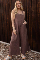 BEAUTIFUL I AM Texture Buttoned Wide Leg Pants Overalls