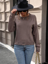 BEAUTIFUL I AM Cutout Round Neck Long Sleeve Sweater