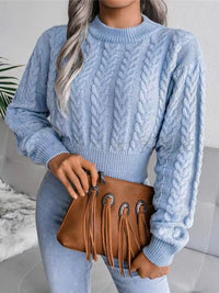 BEAUTIFUL I AM Cable-Knit Round Neck Cropped Sweater