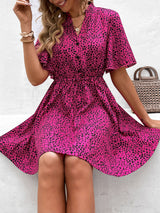 BEAUTIFUL I AM Printed Drawstring Waist Flutter Sleeve Dress