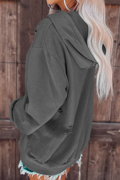 BEAUTIFUL I AM Cutout Dropped Shoulder Hoodie