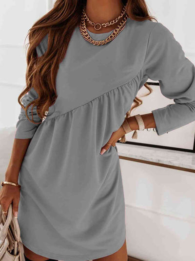 BEAUTIFUL I AM Ruched Round Neck Long Sleeve Dress